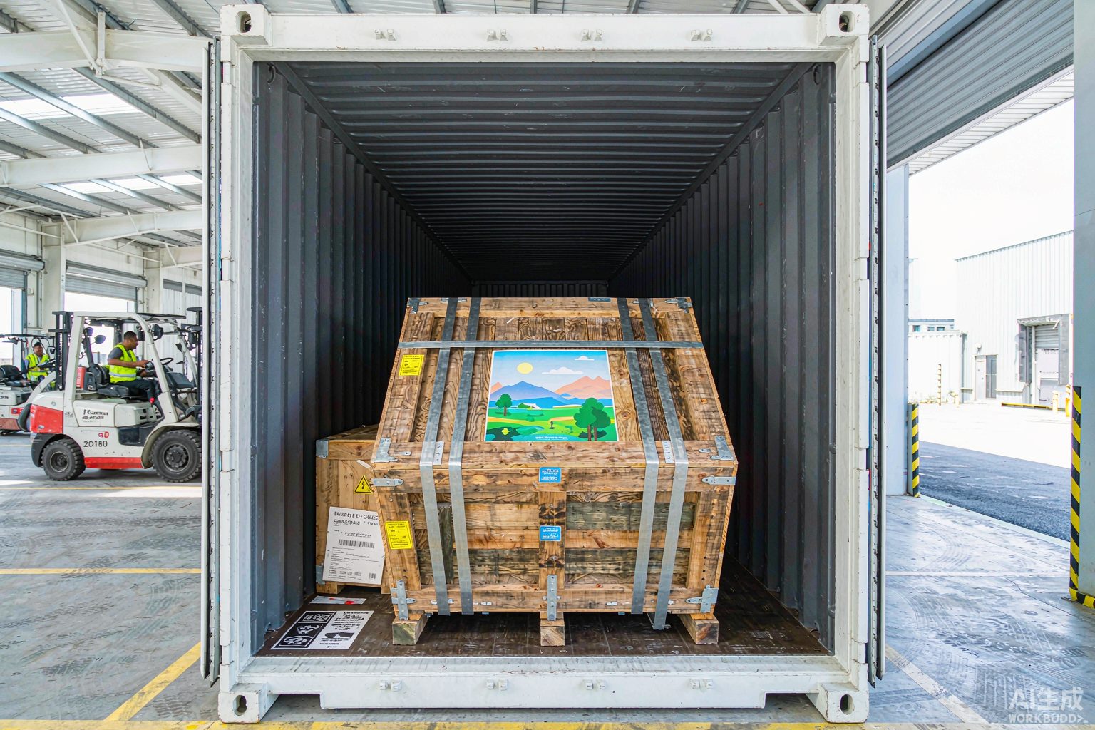 Machinery loaded into shipping container